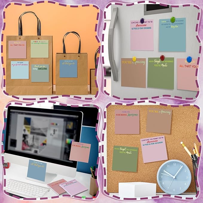 Yinder 12 Pcs Employee Appreciation Sticky Notes Xmas Gift Bulk Motivation Note Pads Mini Inspirational Note Gift for Teacher Nurse Staff Coworker Office Supply 3 x 3'' (Appreciation,Morandi)