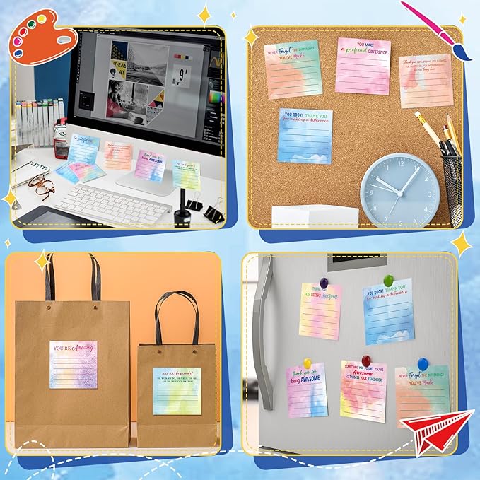 Yinder 24 Pcs Employee Appreciation Sticky Notes Xmas Gift Bulk Motivation Note Pads Mini Inspirational Note Gift for Teacher Nurse Staff Coworker Office Supply 3 x 3'' (Appreciation,Watercolor)