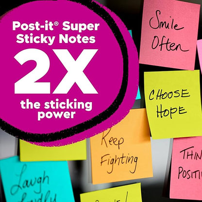 Post-it Super Sticky Notes, 3 Lined Note Pads, 4 x 6 in., 2X The Sticking Power, School Supplies and Office Products, Sticky Notes for Vertical Surfaces, Monitors, Walls and Windows, Simply Serene
