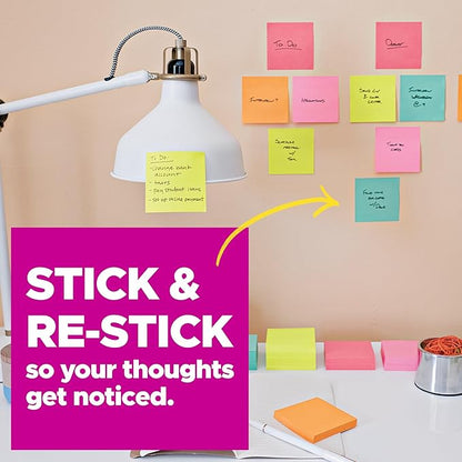 Post-it Super Sticky Lined Notes 4x6 | Bright Colors | Double Sticking Power | 90 Sheets per Pad | 5 Pads, Pack of 8