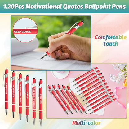 60 Piece Inspirational Pens Kit with Stylus Tip & Sayings – 30 Motivational Pen + 30 Individual Bags – Uplifting Quote & Positive Ideas – For Teachers, Office, School, Meetings, Team (Christmas Red)