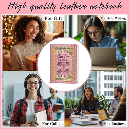 Pink A5 Lined Leather Journal Notebook,Inspirational Christian Gifts Hardcover Executive Notebooks for Men Women,200 Pages 100 Gsm Thick Ruled Paper Daily Diary for School,Family ,Friends,Work (You Beautiful Pink)