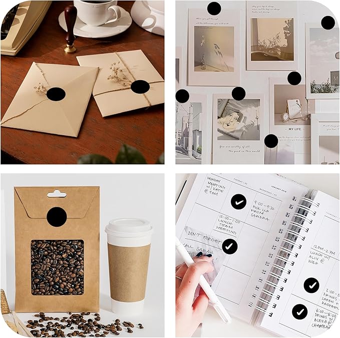 PARLAIM 4 Rolls 4000PCS 1 inch Round Color Coding Circle Dot Labels,Color- Coding Label Sticker for Home Office Classroom(Black)