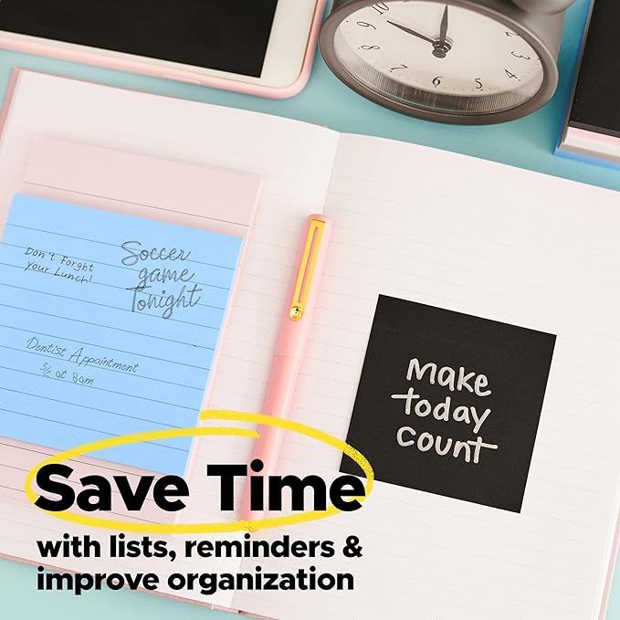 Post-it Super Sticky Notes, 3 Lined Note Pads, 4 x 6 in., 2X The Sticking Power, School Supplies and Office Products, Sticky Notes for Vertical Surfaces, Monitors, Walls and Windows, Simply Serene
