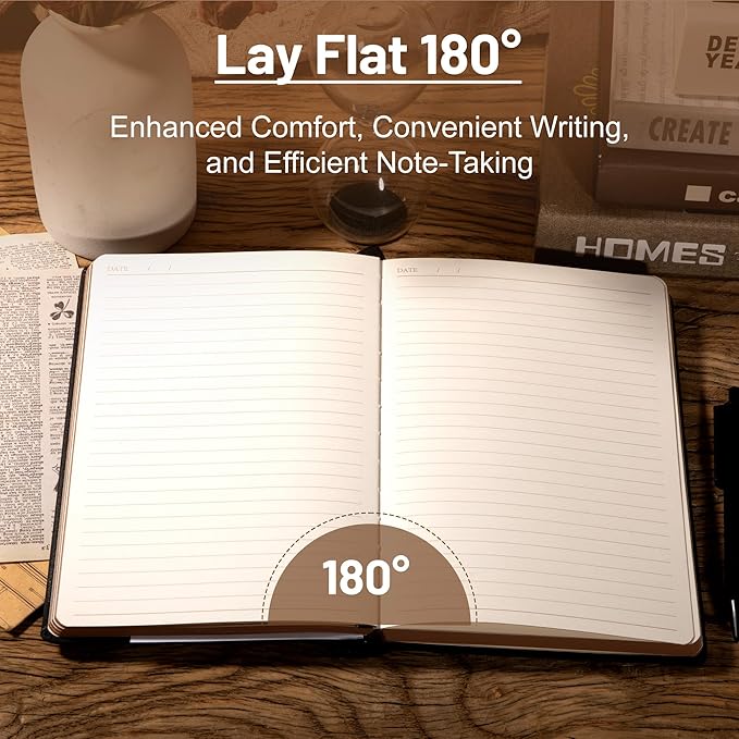 CAGIE Compass Leather Notebook Journal for Men, 100 GSM 288 Pages Lined Journals for Writing, A5 Hardcover Journaling Notebooks Gift Set with Pen for Travel Office Daily Writing