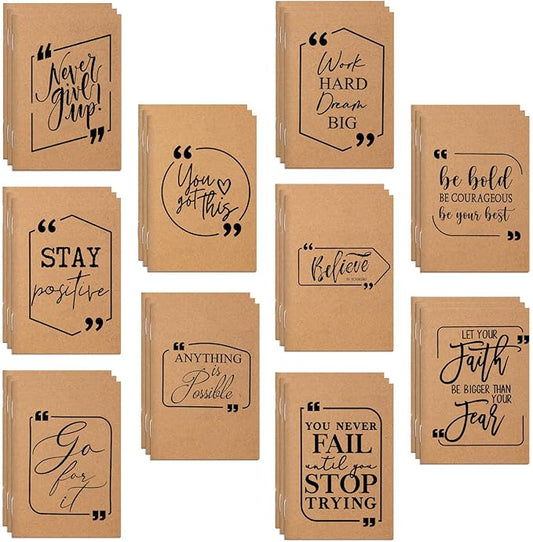 Fulmoon 30 Pcs Mini Motivational Notebooks Bulk Christmas Gifts for Employees Inspirational Small Pocket Notepads Mini Journal Team Gifts for Employee Appreciation Office Use (Brown)