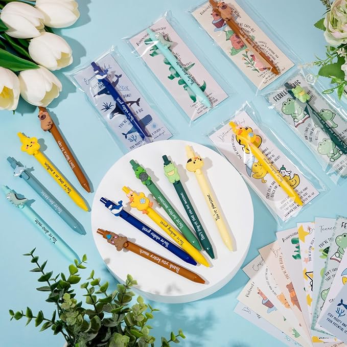 Eersida 30 Sets Inspirational Ballpoint Pens Bulk Funny Animal Cute Pens Employee Appreciation Gifts with Positive Bookmarks for Coworkers Teacher Nurse Team Staff Christmas