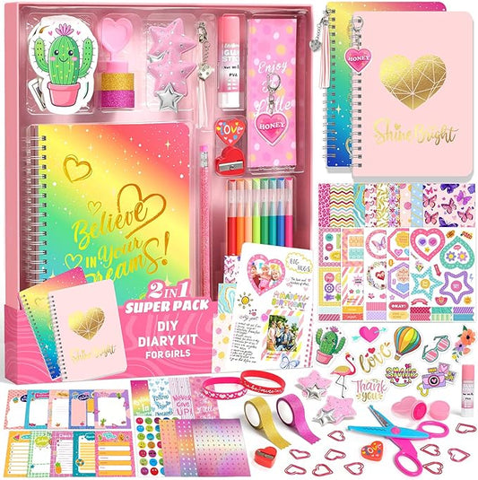 Axirata 2-Pack DIY Journal Kit for Girls, Journal Set for Tween & Teen Girl 6-8-14 Year Old, Scrapbook & Diary Supplies Toy Set, Art & Crafts Stationery Kit Birthday Christmas Ideal Gift for Girls