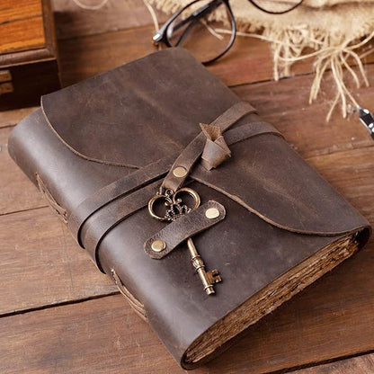 Vintage Leather Journal - Antique Handmade Deckle Edge Vintage Paper Leather Bound Journal - Book of Shadows Journal - Leather Sketchbook - Drawing Journal - Great Gift (Vintage Brown, 9"x6")