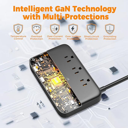 PD 130W Charging Station for Multiple Devices, TESSAN 8-in-1 USB C Charger Block Compatible with iPhone 16/15, MacBook, Tablet, Charging Dock with 3 USB-C, 2 USB-A & 3 AC, Home Office Accessories