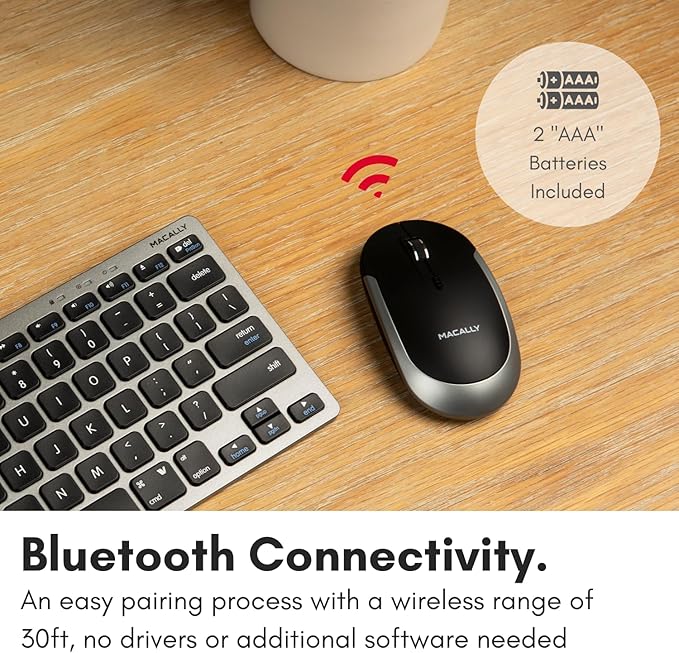 Macally Wireless Bluetooth Mouse for Mac, MacBook Pro/Air, iPad, Laptop, and PC - Quiet Click and Comfortable Apple Wireless Mouse - Space Gray