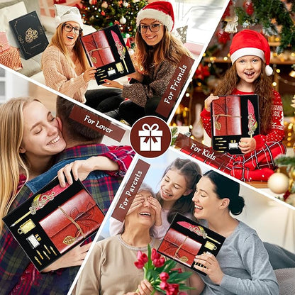 Feather Quill Pen and Ink Set,Antique Calligraphy Set with Leather Journal Notebook,Feather Pen,5 Gold Nibs,Pen Holder,Ink,Calligraphy Kits for Beginners Christmas Gift