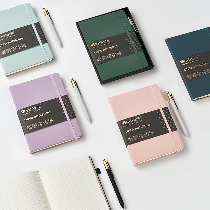 &And Per Se Lined Journal and Pen Set, A5 Leather Journal Stationery Set, 160 Pages 100GSM Thick Paper, Notebook Gift Set (Pink)