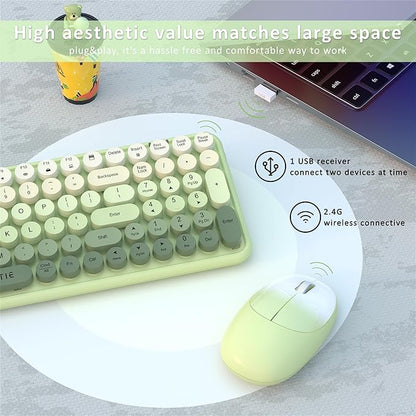 Wireless Keyboards and Mouse Combos, UBOTIE Colorful Gradient Rainbow Colored Retro Typewriter Flexible Keyboard, 2.4GHz Connection and Optical Mouse(Green Gradient)
