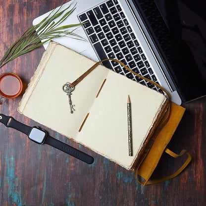 LEATHER VILLAGE Vintage Leather Journal – 200 Handmade Vintage Deckle Edge Paper – Leather bound Journal For Women Men – Vintage Key Closure - Book of Shadows - Cappuccino Brown - 13X8 inches