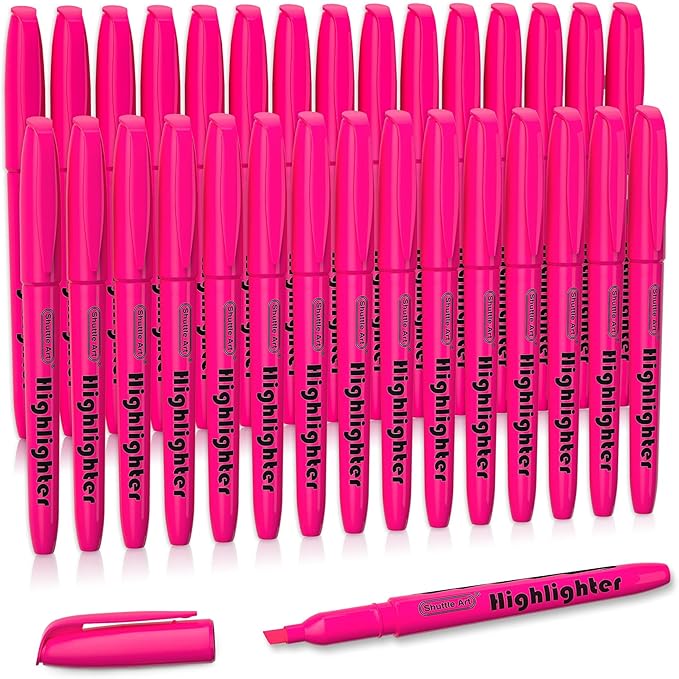 Shuttle Art Highlighters, 30 Pack Highlighters Bright Colors, Pink Colors Chisel Tip Dry-Quickly Non-Toxic Highlighter markers for Adults Kids Highlighting in the Home School Office