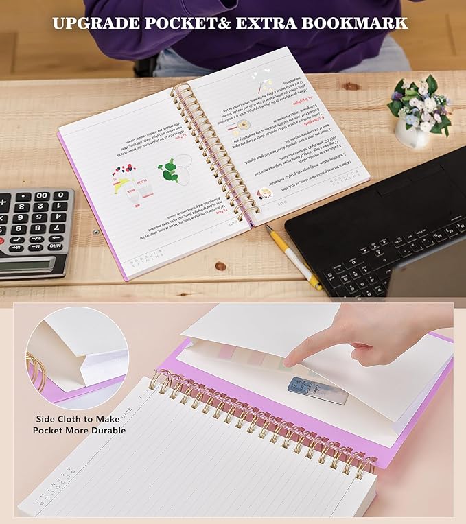 Spiral Notebook Journal College Ruled, 360 Pages Lined Thick Journals for Women Men, B5 Big Notebooks with 100GSM Paper, Spiral Bound Journaling for Writing Work School Purple 7.6"×10"