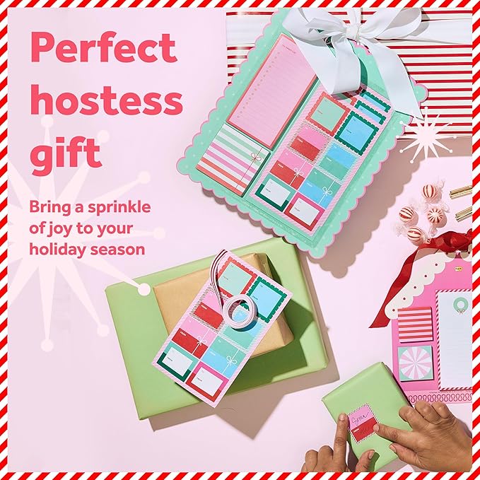 Post-it Jingle Sticky Notes & Label Sheets, Christmas Hostess Present, Assorted Sizes, 2 Holiday Themed Cute Sticky Note Pads and 3 Gift Label Sheets