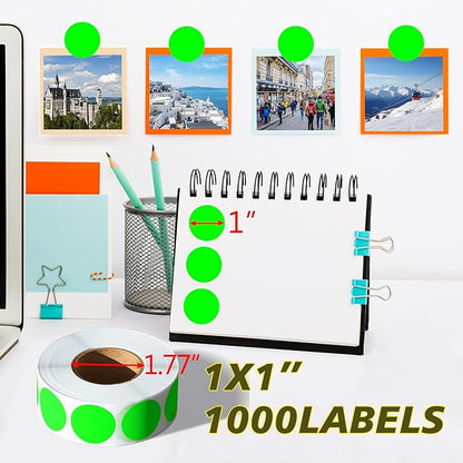 PARLAIM 1 Inch Round Permanent Adhesive Color-Code Dot Stickers,1000 per Roll dots Label Dispenser Box,Fluorescent Green Circle Stickers Label for Office