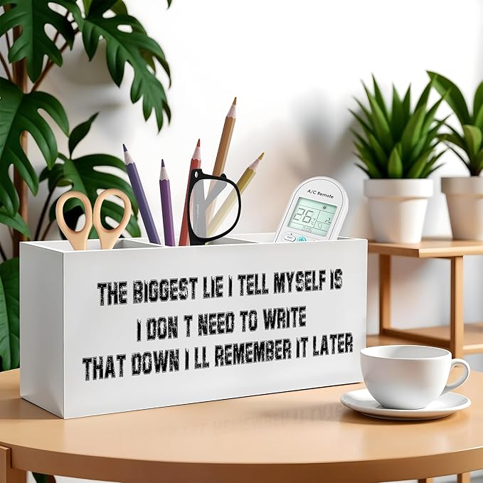 Funny Pencil Pen Holder for Desk, Retro Humorous Wooden Pencil Holder Organizer for Home Office Desk Accessories, Funny Office Gifts for Coworkers Women Men