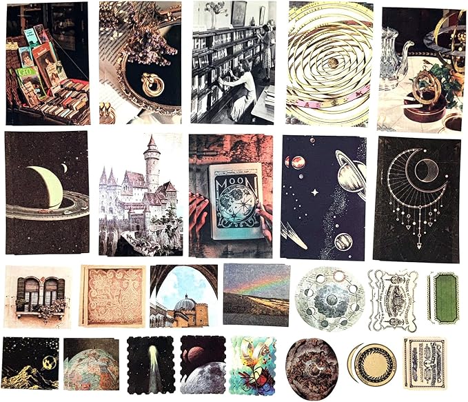 200PCS Vintage Scrapbooking Supplies Pack, Aesthetic Scrapbook Sticker Paper Art Journaling Kit for Bullet Junk Journals,Planner,Cottagecore Decor Gifts (Space)