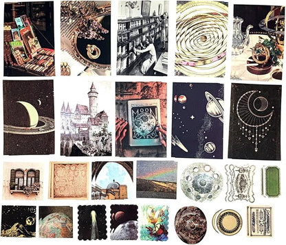 200PCS Vintage Scrapbooking Supplies Pack, Aesthetic Scrapbook Sticker Paper Art Journaling Kit for Bullet Junk Journals,Planner,Cottagecore Decor Gifts (Space)