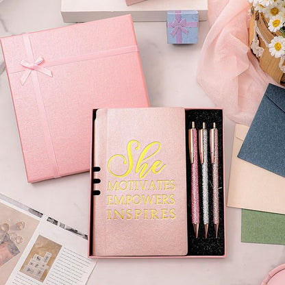 5 Pcs Boss Gifts for Women Set Leather Journal Ballpoint Pens with Box Thank You Employee Appreciation Thanksgiving Christmas Gifts for Female Leader Birthday Bestie Coworker (Pink)