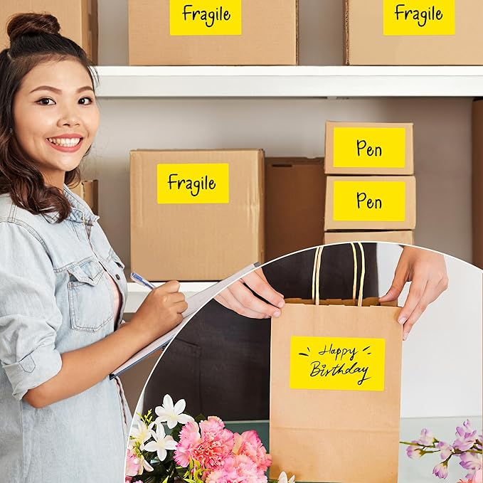 Rectangular Color Coding Packing Labels 3X5 Inch 250 Per Roll, Yellow Moving Stickers for Boxes Color Coded, Packing Labels Stickers for Inventory Warehouse