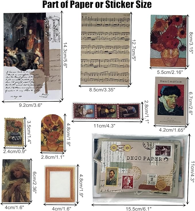 200PCS Vintage Scrapbooking Supplies Kit for Journaling,Bullet Journals Junk Journal Planners Aesthetic Cottagecore Room Decor Wall Art Collage Album(Artistic)