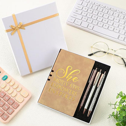 5 Pcs Boss Gifts for Women Set Leather Journal Ballpoint Pens with Box Thank You Employee Appreciation Thanksgiving Christmas Gifts for Female Leader Birthday Bestie Coworker (Khaki)