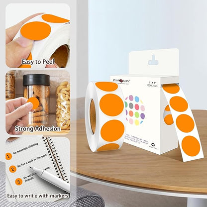 PARLAIM 1 Inch Round Color-Code Dot Stickers,10000per/10 Rolls dots Label Dispenser Box, Orange Circle Stickers Label for Office Home (Orange)