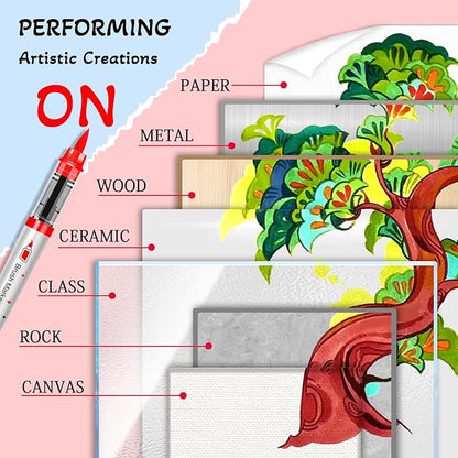 Betem Paint Markers Acrylic Paint Pens, 24 Colors Brush Tip Water Based Markers with Direct Ink System, Permanent Marker Colored Pens, Art Supplies for Rock Painting, Wood, Fabric, DIY Crafts Gift