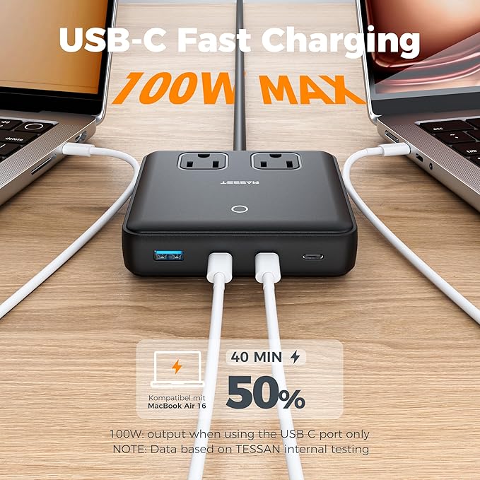 TESSAN Charging Station PD 100W for Multiple Devices, 6-in-1 USB C Charger Block Compatible with iPhone 16/15, MacBook, Charging Dock with 3 USB-C, 1 USB-A & 2 AC, Home Office Travel Accessories