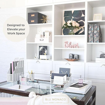 BLU MONACO White Desk Organizer Set – 6-Piece Desk Accessories for Mail, Sticky Notes, Pens, Magazines & Documents