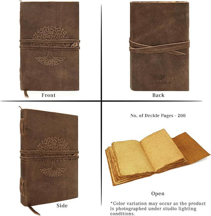LUXEORIA Tree Of Life Leather Journal for Women and Men, Handcrafted Leather Journal for Writing Womens, Sketchbook, Travel Diary with Unlined Deckle Paper, Distressed Brown 8x13