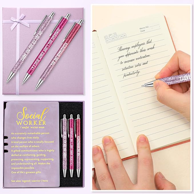 5 Pcs Employee Appreciation Gift Leather Journal Notebook 3 Ballpoint Pens with Box Thank You for Boss Emergency Nurses Medical Assistant Lady Coworker Teacher Social Worker(Purple)