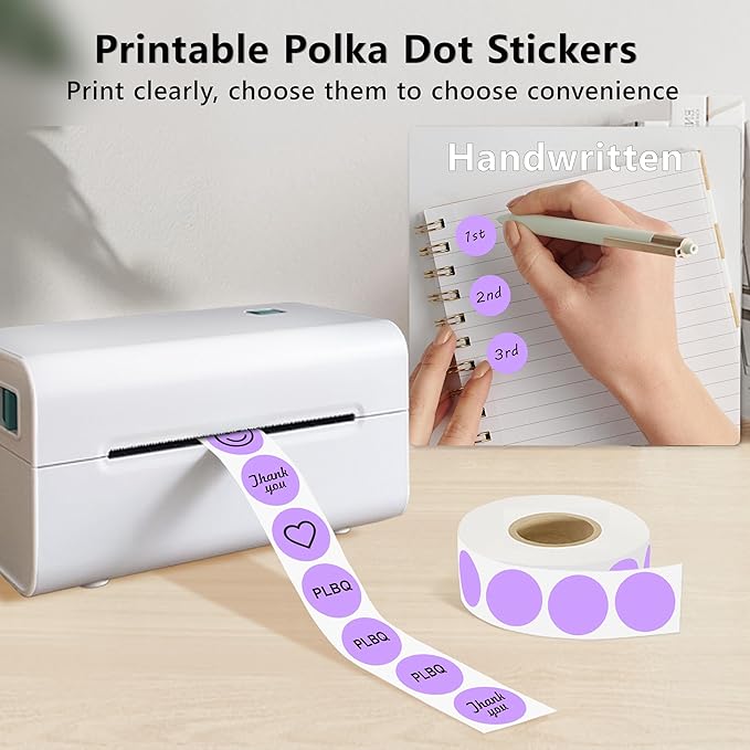 0.75 Inch Dot Stickers, 1000PCS 3/4" Round Thermal Printable Labels for Instant Organization, Color Coding Files, Tab Pages, Calendar Marking & Junk Journals,Light Purple