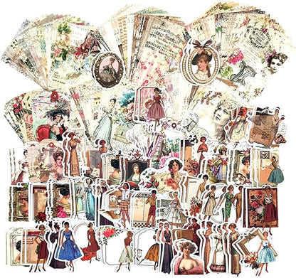 200PCS Vintage Scrapbooking Supplies Pack, Aesthetic Scrapbook Sticker Paper Art Journaling Kit for Bullet Junk Journals,Planner,Cottagecore Decor Gifts (Rose)