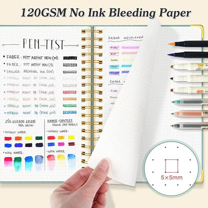 Bullet Dotted Journal Spiral Notebook, 300 Pages Leather Notebooks with Contens, 120 GSM Thick No Bleed Through Paper Journals, A5 Dot Grid Notebook for Women Men Work Writing, 5.5" x 8", Light Blue