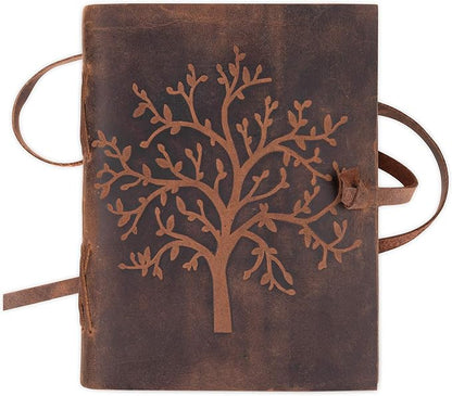 moonster Leather Journal Lined Notebook - Embossed Tree of Life, 8 x 6 Inches Diary, Leather bound Journal for Women - 400 Pages College Ruled Paper - Inspirational Gifts Leather Notebook