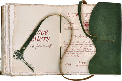 LEATHER VILLAGE Vintage Leather Journal – 200 Handmade Vintage Deckle Edge Paper – Leather bound Journal For Women Men – Vintage Key Closure - Book of Shadows - Green - 10X7 inches