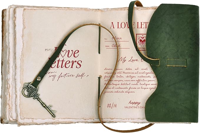 LEATHER VILLAGE Vintage Leather Journal – 200 Handmade Vintage Deckle Edge Paper – Leather bound Journal For Women Men – Vintage Key Closure - Book of Shadows - Green - 8X6 inches (A5)