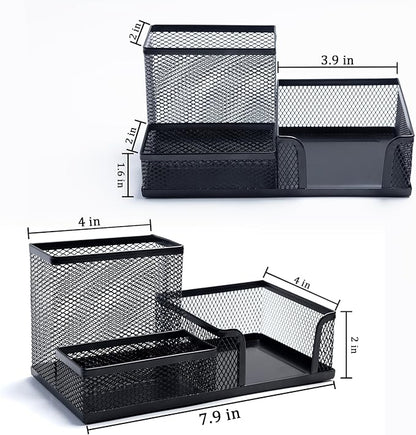 2 Pieces Pen Holder Mesh Metal Pencil Holder Desk Organizers Black for Desk Office with 3 Compartments Pencil Holders,Desktop Storage Caddy Organization,Suitable for School, Home,Black