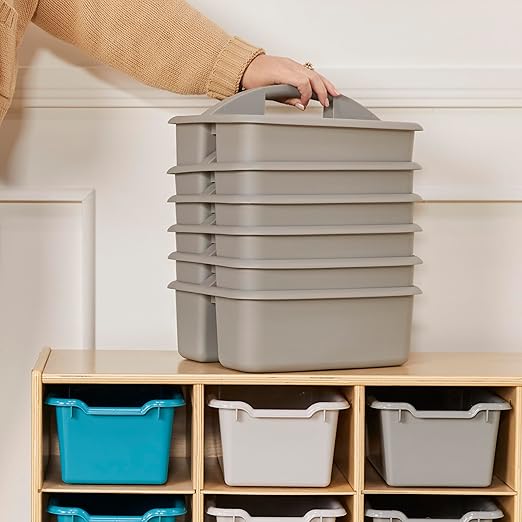 ECR4Kids 2-Compartment Storage Caddy, Storage Organizer, Grey, 6-Pack