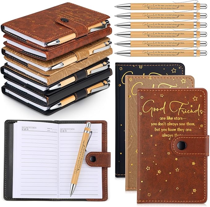 36 Pcs Friendsgiving Gift Bulk for Good Friends A6 Leather Journal Notebook Notepads with Bamboo Pens Friendship Appreciation Gift for Thanksgiving Birthday Women Sister Group (3 Color)