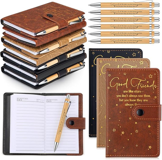 36 Pcs Friendsgiving Gift Bulk for Good Friends A6 Leather Journal Notebook Notepads with Bamboo Pens Friendship Appreciation Gift for Thanksgiving Birthday Women Sister Group (3 Color)