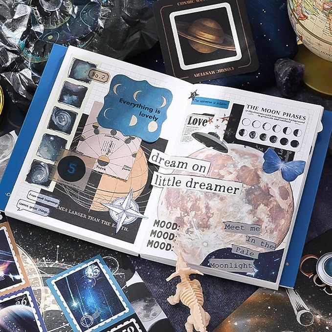 Draupnir Scrapbooking Supplies Kit, Aesthetic Cosmos Scrapbook Kit for Junk Journal, Stationery, Bullet A6 Grid Notebook DIY Scrapbook Birthday Craft Gift for Teen Girl Kid Women