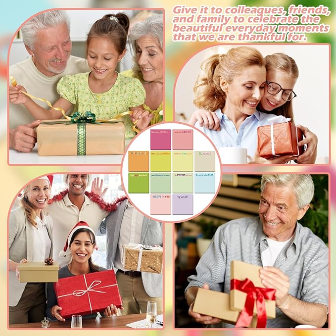 Yinder 24 Pcs Inspirational Sticky Notes Christmas Stocking Stuffers Motivational Sticky Notes Pad Employee Appreciation Gift Bulk for Teacher Nurse Coworker Office 3 x 3'' (Thank You,Macaroon)