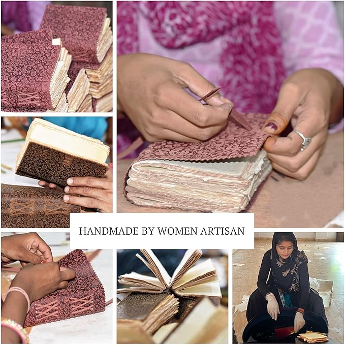 LEATHER VILLAGE Leather Bound Floral Embossed Journal for Women Men - 200 Pages, 6”X4”(A6), Suntan - Book of Shadows, Vintage Blank Paper Travel Diary, Notebook for Writing, Drawing, Sketchbook