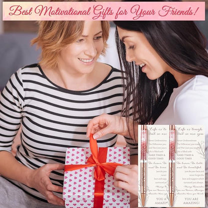 Supervitae 30 Set Christmas Motivational Pens for Women Bulk Rose Gold Inspirational Positive Quote Ballpoint Pens with Card Tie for Xmas Stocking Stuffer Secret Sister Gift Teacher Student Employee